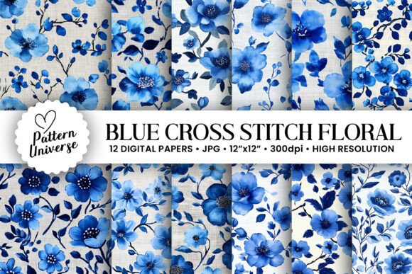 Blue Cross Stitch Floral Digital Papers: A Seasonal Embroidery Design Review