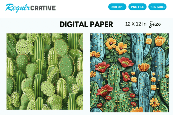 Cactus Embroidery Seamless Digital Paper Review