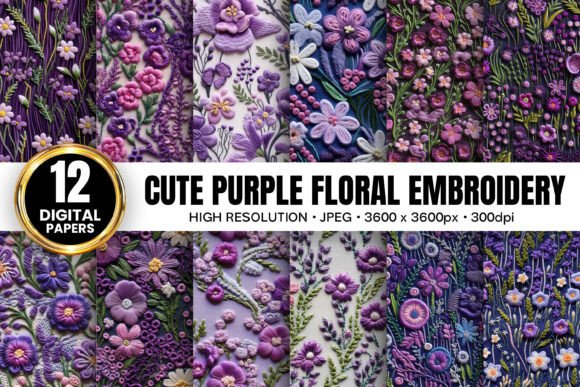 Cute Purple Flowers Embroidery Patterns for Creative Sellers