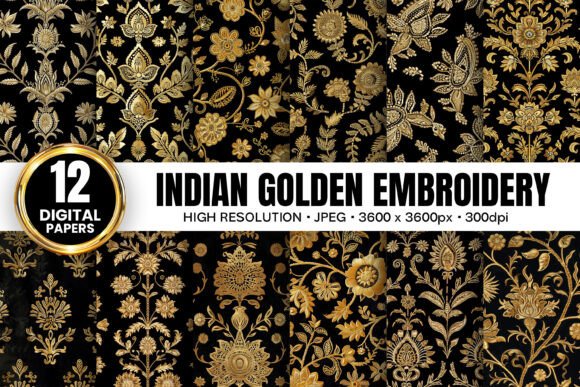 Gold Black Indian Embroidery Patterns: A Warm and Elegant Design for Personalized Gifts