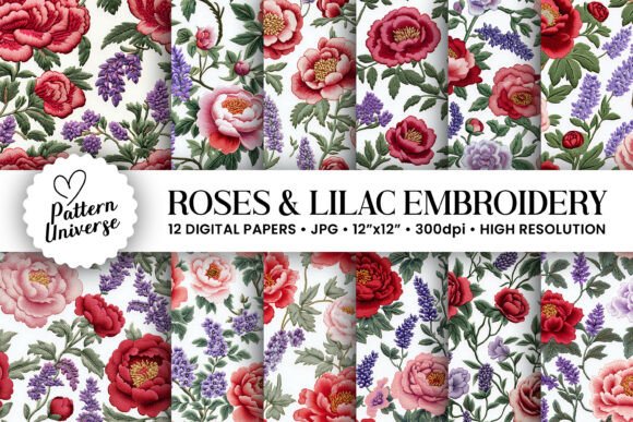 Lilac and Roses Embroidery Digital Paper Review