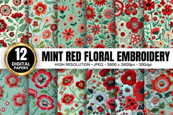 Mint Red Flowers Embroidery Patterns: A Designer’s First Look