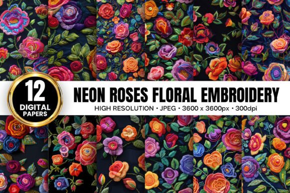 Neon Roses Floral Embroidery Patterns Review