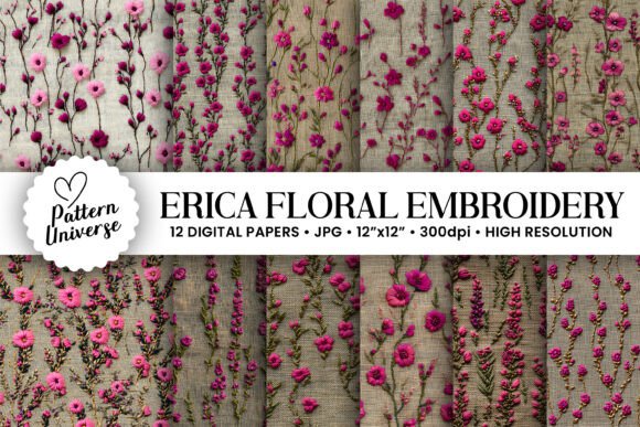 Pink Erica Flower Embroidery Patterns for Business Use