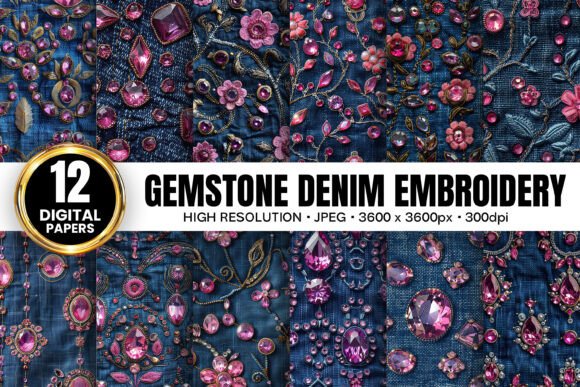 Pink Gemstones Denim Embroidery Patterns Review for Small Business Merch