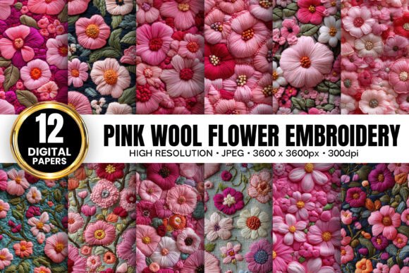 Pink Wool Flowers Embroidery Patterns: A Delicate Design for Heartfelt Creations