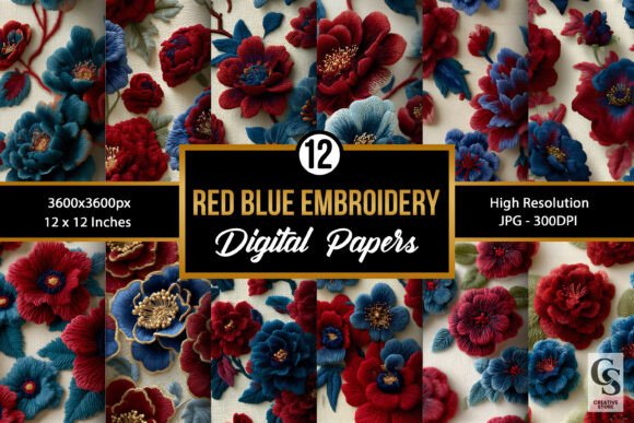 Red Blue Floral Embroidery Patterns: A Bold Statement for Craft Fairs